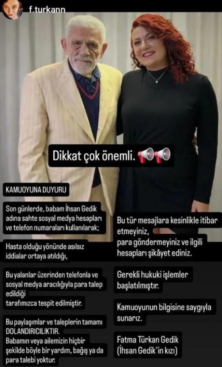 İtibar etmeyin uyarısı Yeşilçamın usta oyuncusu İhsan Gedikin kızı konuştu