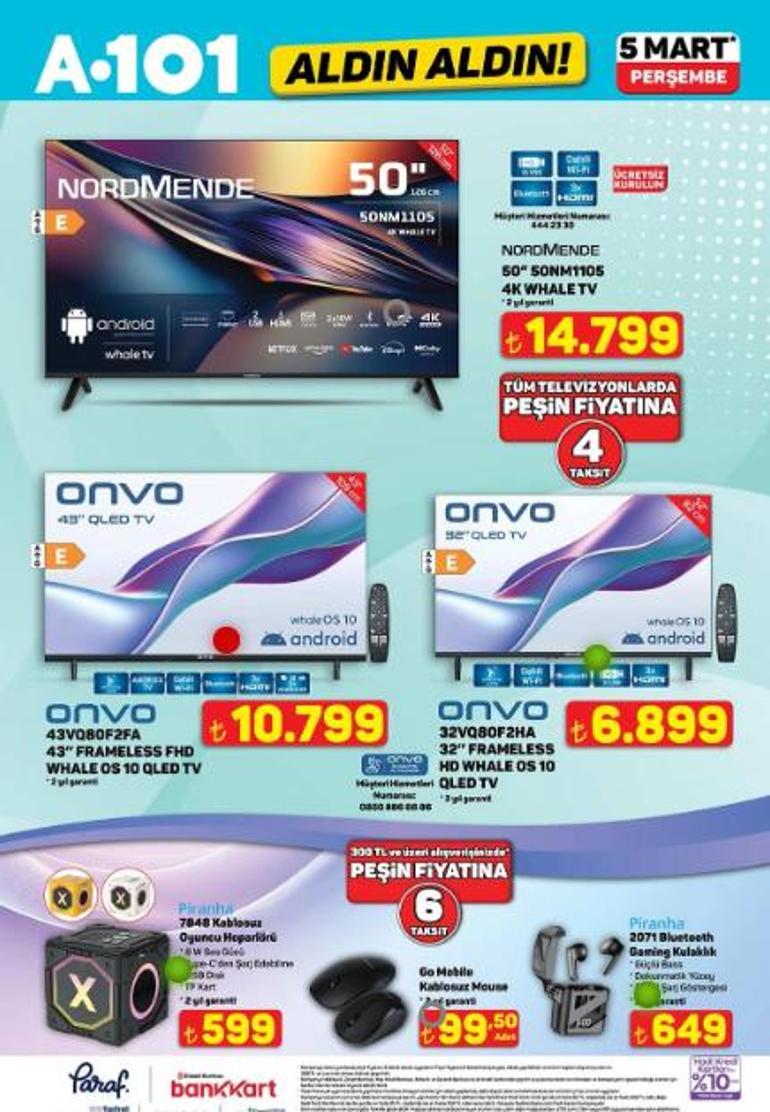 YENİ A101 AKTÜEL 5 MART 2026 PERŞEMBE: A101 aktüel kataloğunda bu hafta hangi ürünler satışa çıkacak Onvo Televizyon, Kiwi Halı Yıkama Makinesi, Singer Overlok Makinesi, 125 CC Benzinli Motosiklet...