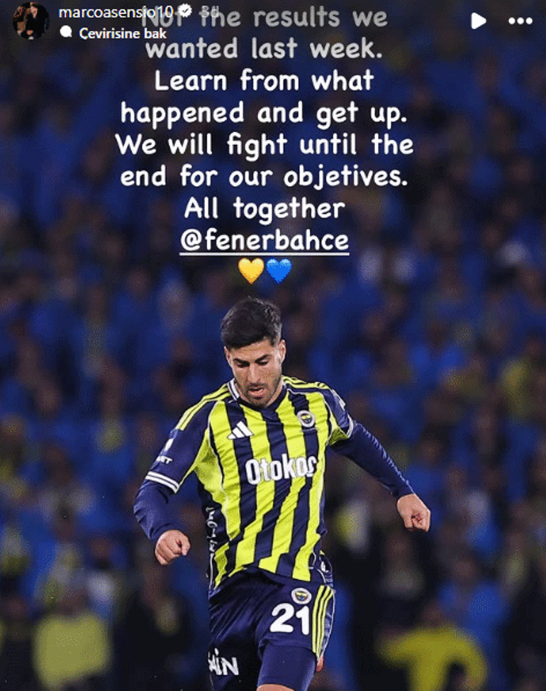 Fenerbahçede Asensiodan paylaşım Ayağa kalkmalıyız