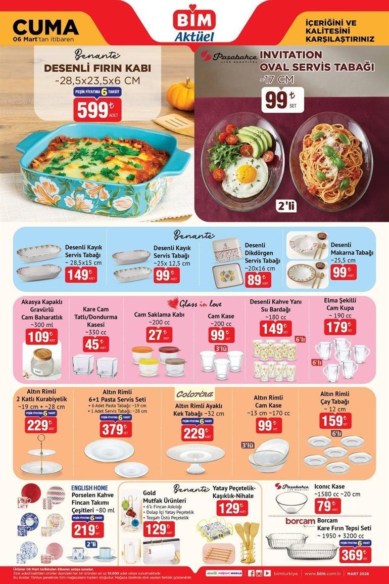 HAFTANIN SON BİM KATALOĞU SATIŞTA BİM 6 Mart Cuma aktüel kataloğunda hangi ürünler satışa sunuldu Wag Maşası, Smart Tartı, Kaş Düzeltici, 3lü Cam Kase, 6+1 Pasta Servis Seti, 2li Kahve Fincan Takımı...