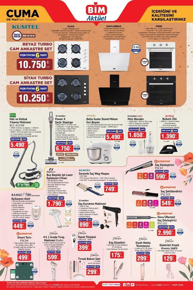 HAFTANIN SON BİM KATALOĞU SATIŞTA BİM 6 Mart Cuma aktüel kataloğunda hangi ürünler satışa sunuldu Wag Maşası, Smart Tartı, Kaş Düzeltici, 3lü Cam Kase, 6+1 Pasta Servis Seti, 2li Kahve Fincan Takımı...