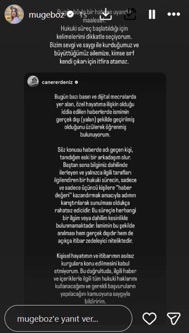 Manifesto günlüğünde adı geçiyor: Müge Boz’un eşi Caner Erdenizden ihanet iddialarına yanıt