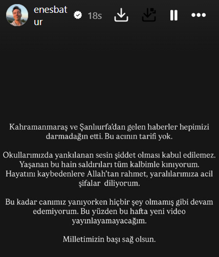 YouTubea geri dönmüştü: Enes Batur yeni videosunu iptal etti Hiçbir şey olmamış dibi devam edemem