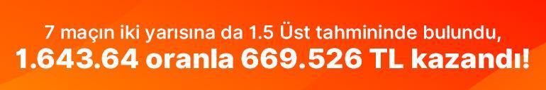 7 maçın iki yarısına da 1.5 Üst tahmininde bulundu, 1.643.64 oranla 669.526 TL kazandı