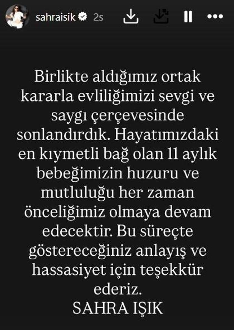 11 ay önce anne olmuştu: Sahra Işık boşandığını duyurdu