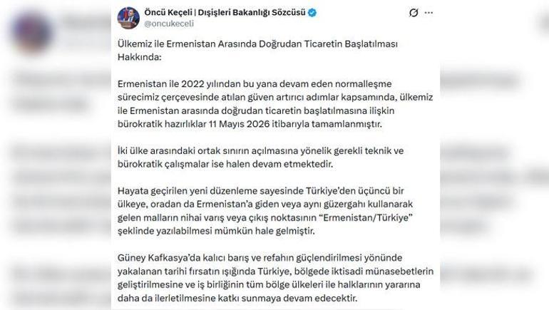 Son dakika: T&uuml;rkiye ve Ermenistan arasında yeni d&ouml;nem Doğrudan ticaret i&ccedil;in hazırlıklar tamamlandı