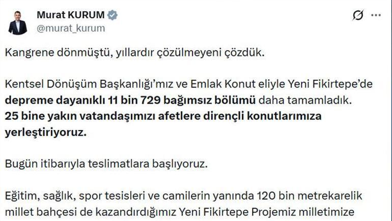 Bakan Murat Kurum duyurdu: Kangrene dönmüştü, çözülemeyeni çözdük Yeni Fikirtepede konut teslimleri başladı