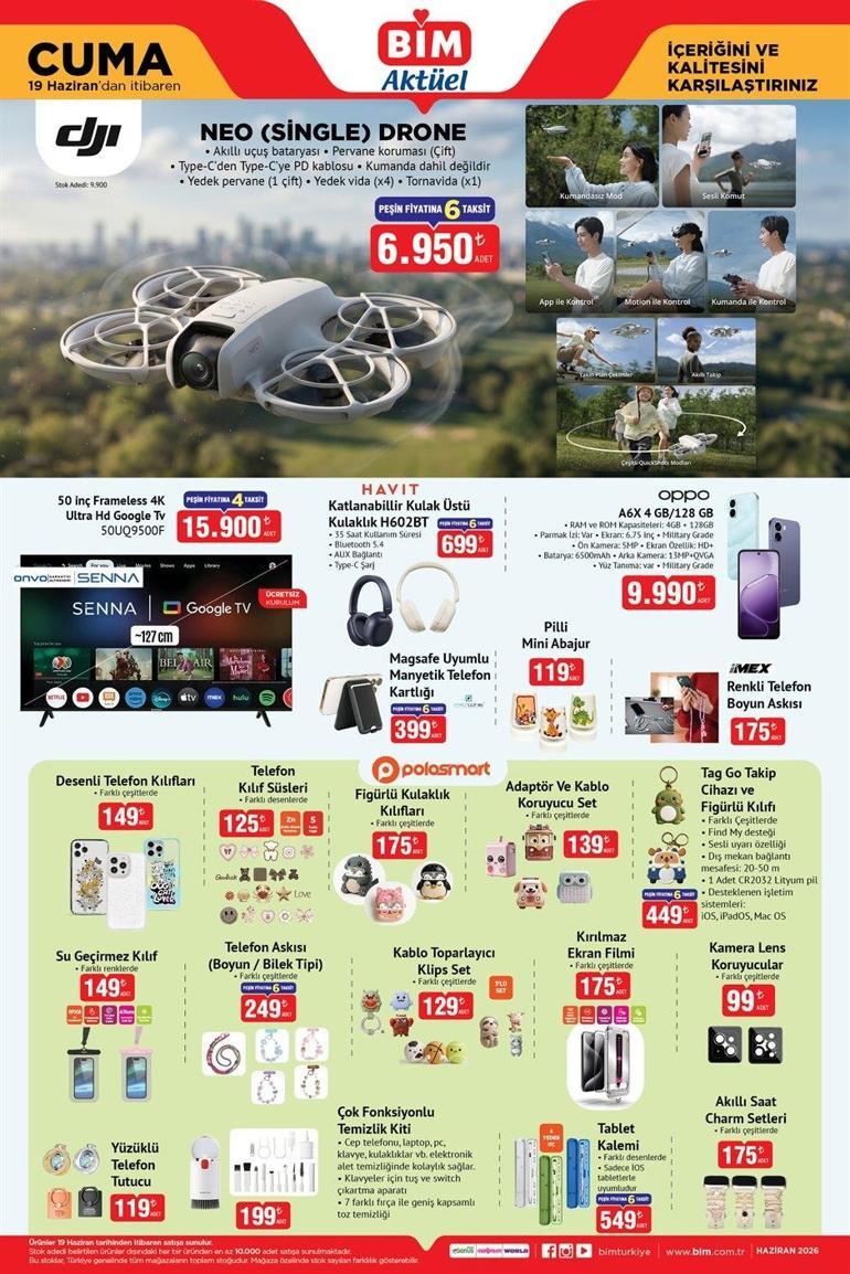 HAFTANIN SON BİM KATALOĞU SATIŞTA 19 HAZİRAN BİM AKTÜEL ÜRÜNLERİ | BİM 19 Haziran Cuma aktüel kataloğunda hangi ürünler satışa çıktı DJI Neo Drone, Minderli Oturma Grubu, Kulak Üstü Kulaklık, Elektrikli Bisiklet...