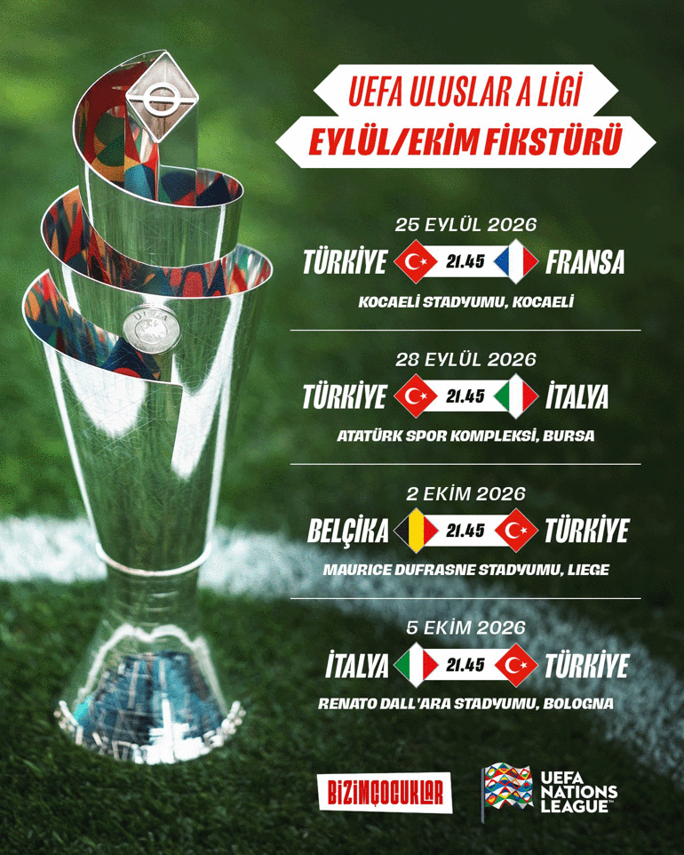 A Milli Takımın UEFA Uluslar Ligi fikstürü ve maçları oynayacağı stadyumlar açıklandı