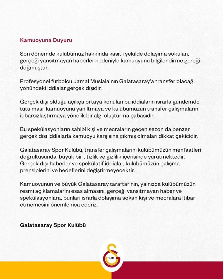Galatasaraydan Jamal Musiala için yeni açıklama