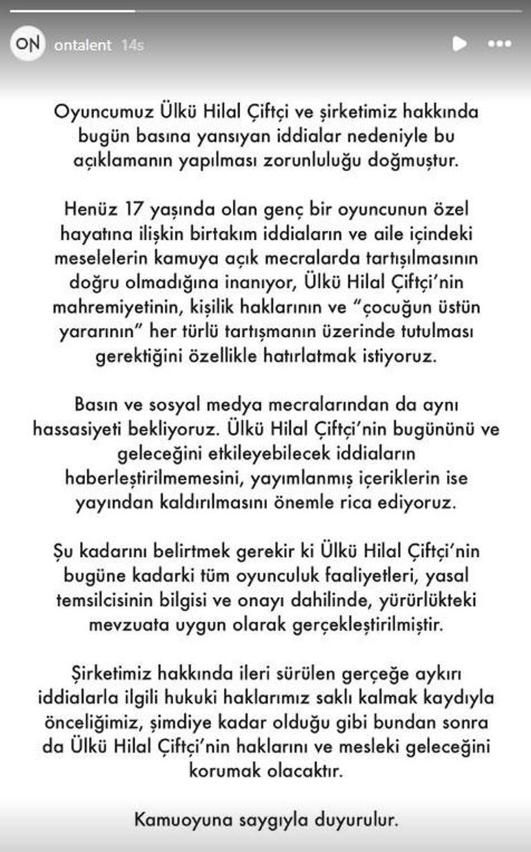 Yeraltının Meleki Ülkü Hilal Çiftçi’nin babası Hakan Çelebiden şikayetçi oldu Menajerlik şirketinden jet açıklama