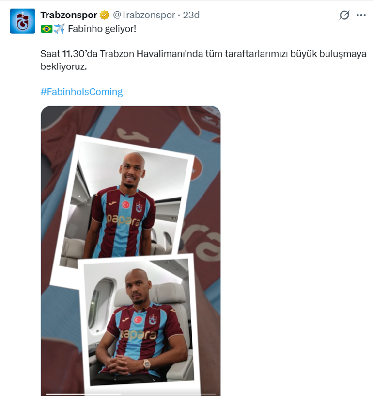 Trabzonspor, Fabinho transferini resmen duyurdu Takım için her şeyimi vereceğim