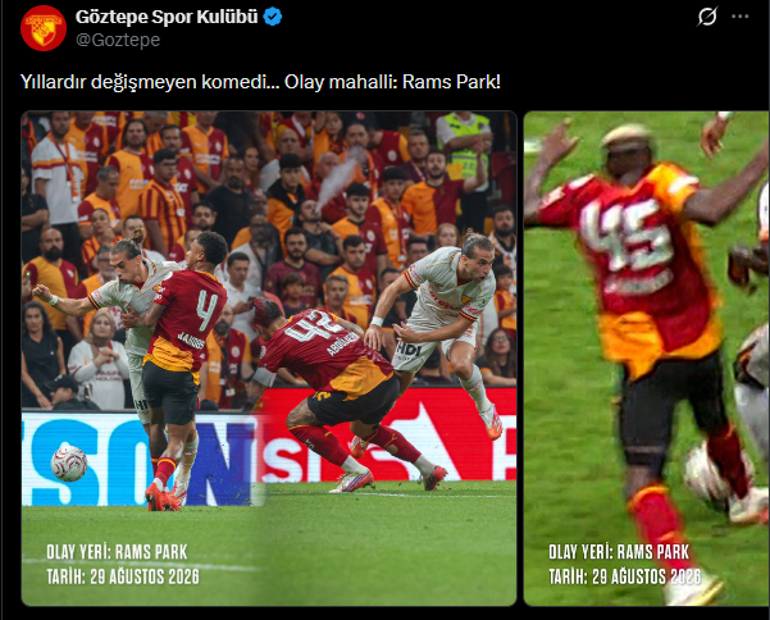 Göztepeden Galatasaray maçı için hakem kararı tepkisi Yıllardır değişmeyen komedi