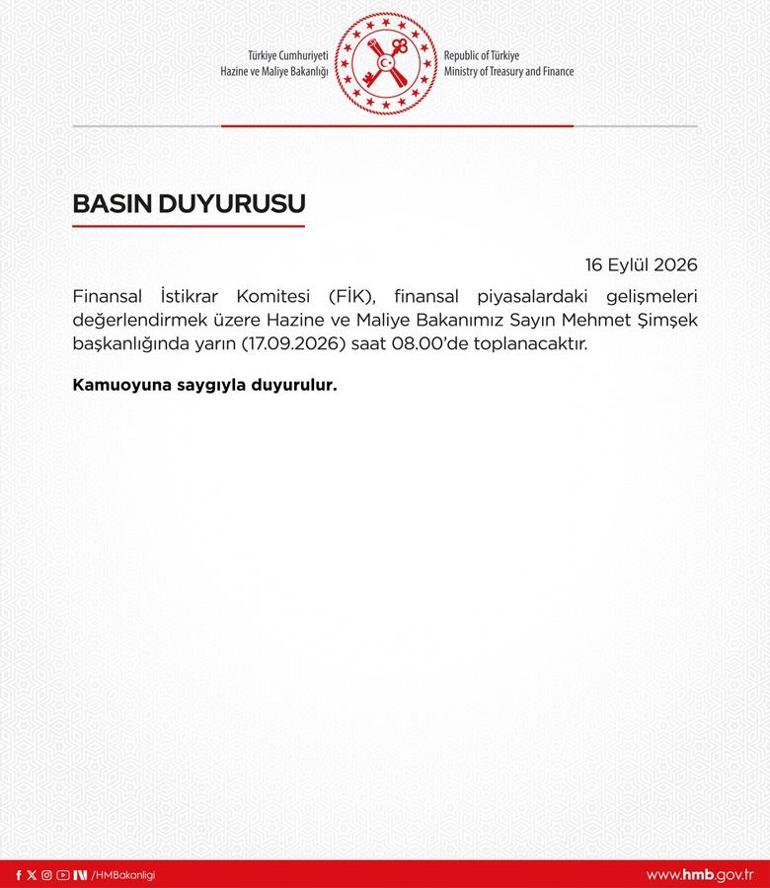 SON DAKİKA | Finansal İstikrar Komitesinden toplantı kararı