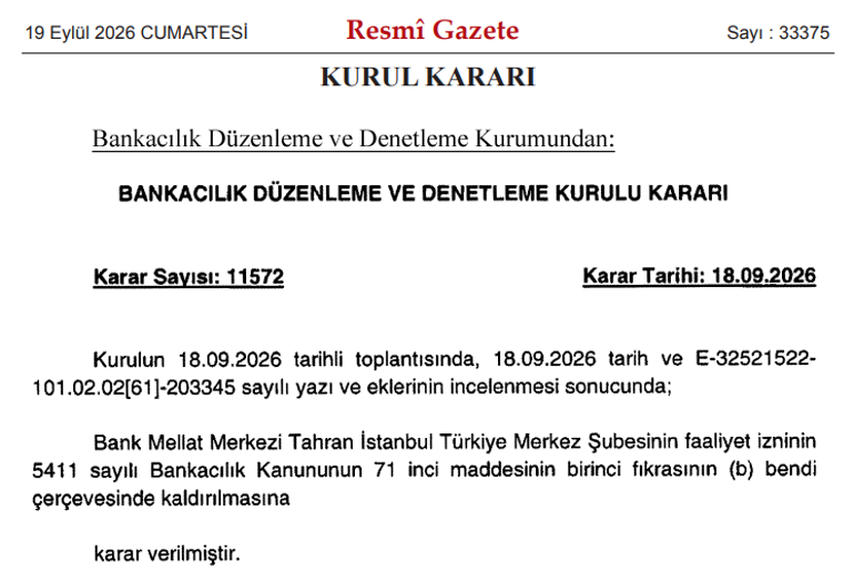 44 yıllık banka için kritik karar BDDK faaliyet iznini iptal etti
