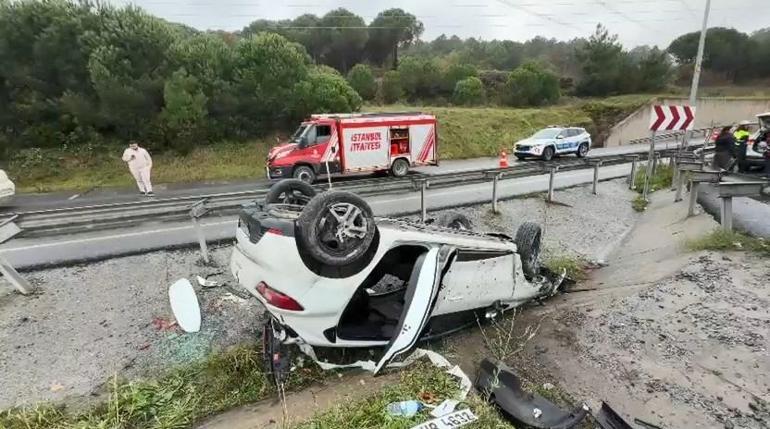 İstanbul Göktürk’te virajı alamayan aracın takla attığı anlar kamerada