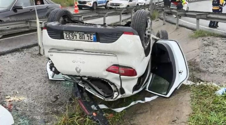 İstanbul Göktürk’te virajı alamayan aracın takla attığı anlar kamerada