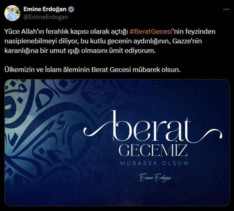 Emine Erdoğandan Berat Gecesi paylaşımı