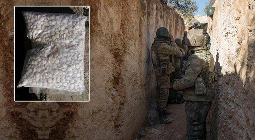 Terör örgütü PYD/PKKdan ele geçirilen Burseya Dağında çok sayıda uyuşturucu hap bulundu