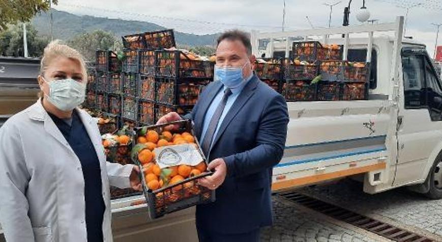 Havranda Yerli Malı Haftasında sağlık çalışanlarına mandalina dağıtıldı