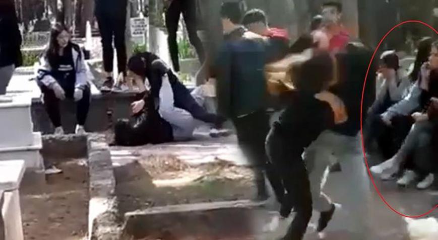Mezarlıkla saç saça baş başa kavga Çekirdek yiyerek izlediler