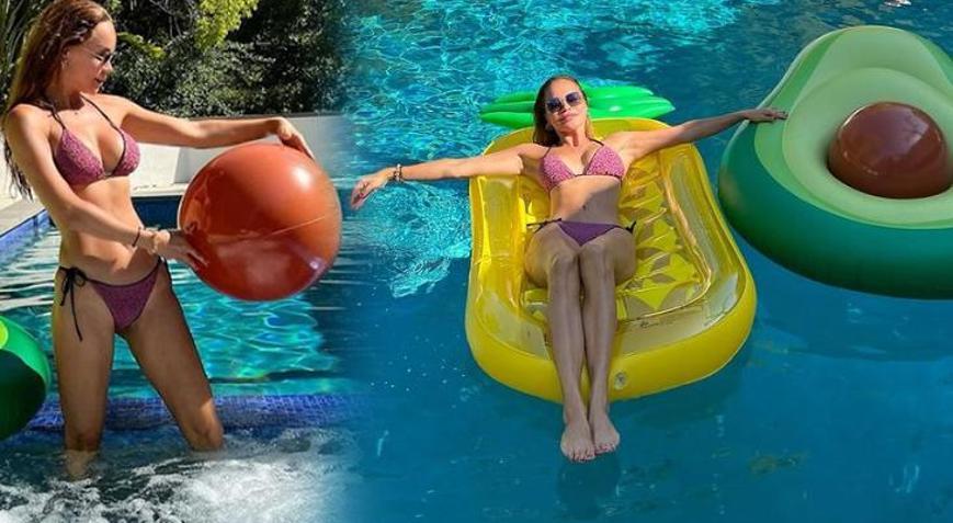 Ebru Şallı havuzda pilates yaptı