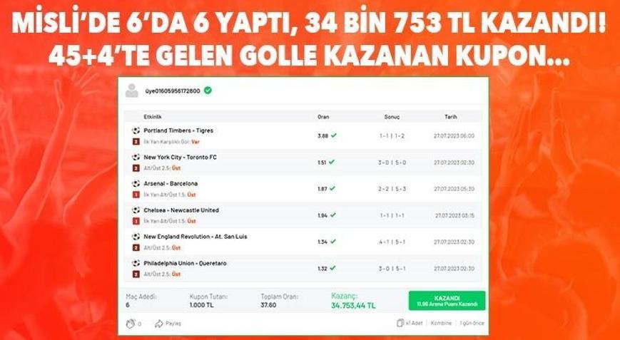 Misli’de 6’da 6 yaptı, 34 Bin 753 TL kazandı 45+4’te gelen golle kazanan kupon…