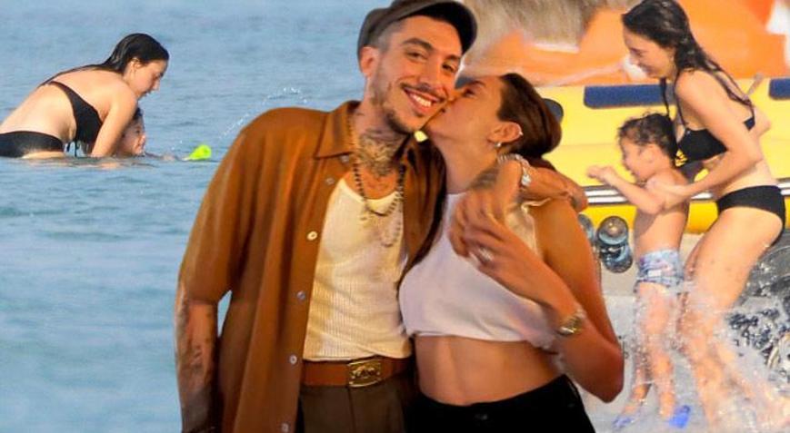 Can Bonomosuz tatil Öykü Karayel oğlu Roman ile denize girdi