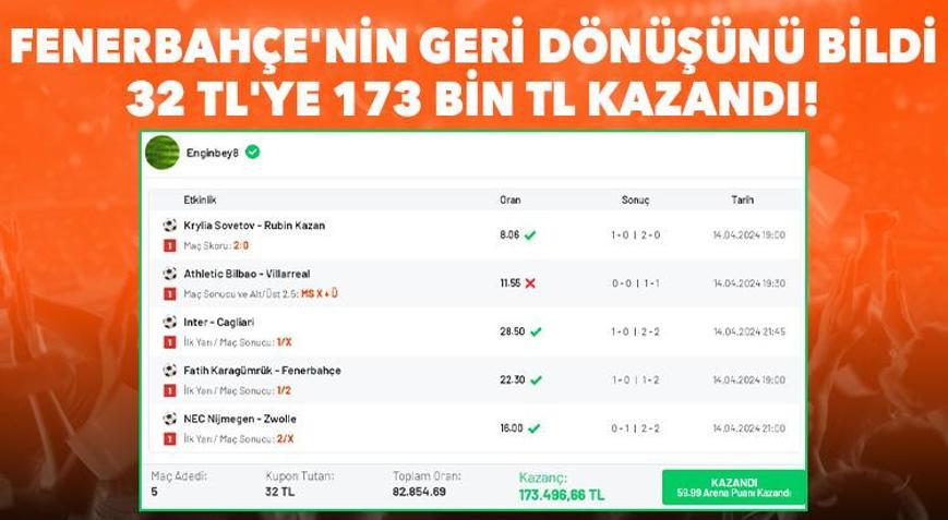 Fenerbahçe’nin geri dönüşünü bildi, 32 TL’ye 173 bin TL kazandı