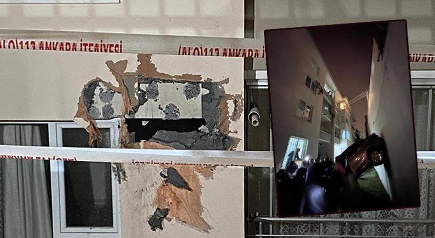Ankarada kontrolden çıkan otomobil apartmanın 3üncü katına çarptı