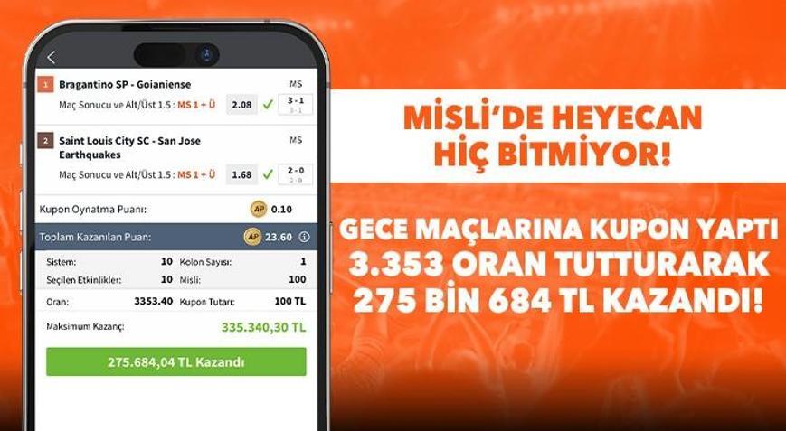 Gece maçlarına kupon yaptı, 3.353 oran tutturarak 275 bin 684 TL kazandı