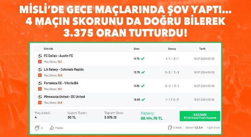 Misli’de 4 maçın skorunu da doğru bilerek 3.375 oran tutturdu