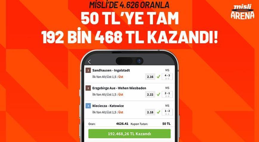 Misli’de 4.626 oranla 50 TL’ye tam 192 bin 468 TL kazandı Son maçta gelen son dakika golü…