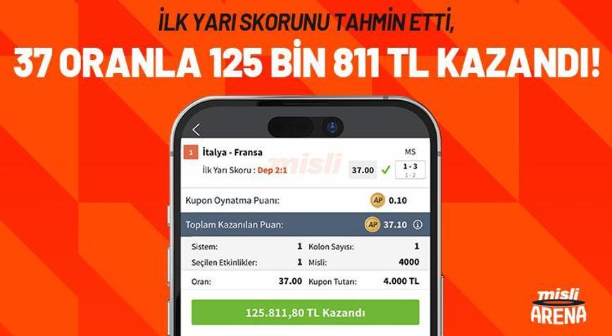 İlk yarı skorunu tahmin etti, 37 oranla 125 bin 811 TL kazandı