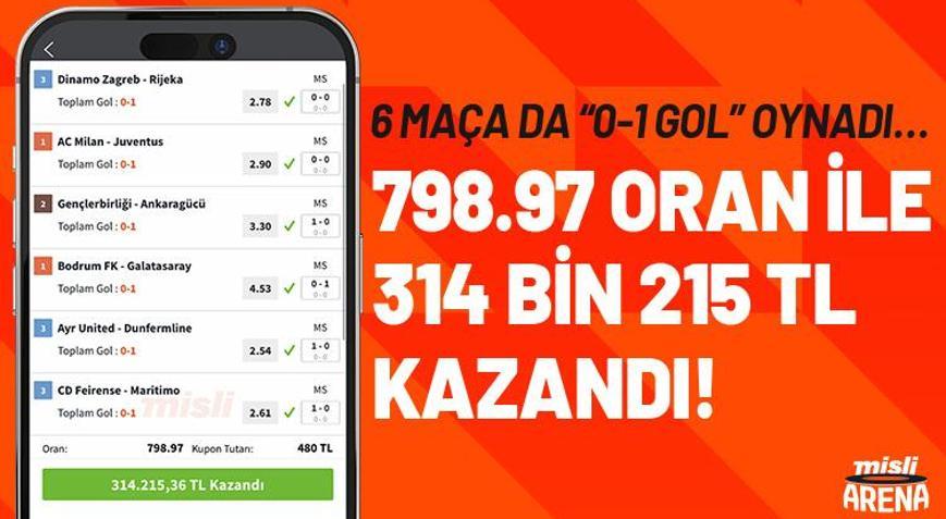 6 maça da “0-1 gol” oynadı… 798.97 oran ile 314 bin 215 TL kazandı