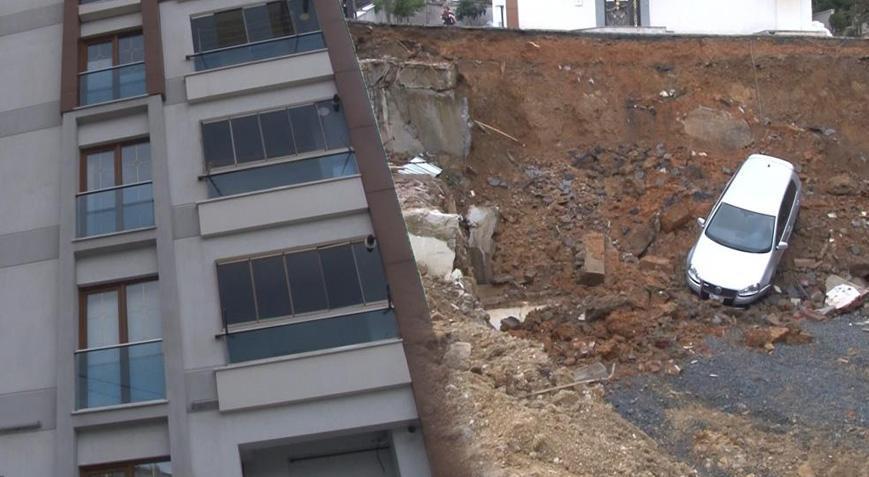 İstanbulda toprak kayması Binadakiler tahliye edildi