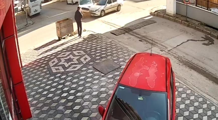 Kaza yapan araçtan kaçarak kurtuldu