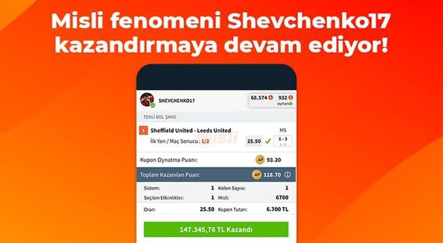 Misli fenomeni Shevchenko17 kazandırmaya devam ediyor
