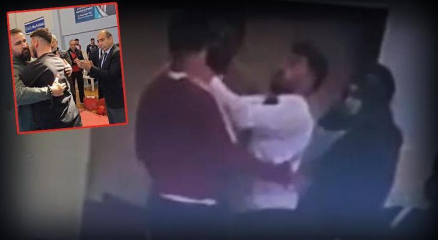 Şok görüntüler Görevlilerle tartışan antrenöre hakem kafa attı