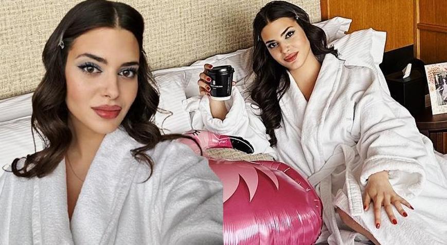 Derin Talunun yataktaki bornozlu pozları Instagramı salladı