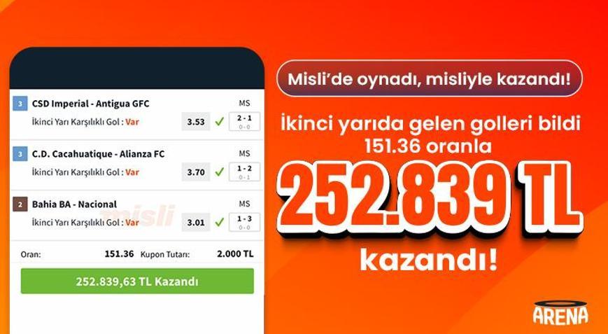 İkinci yarıda gelen golleri bildi 151.36 oranla 252.839 TL kazandı