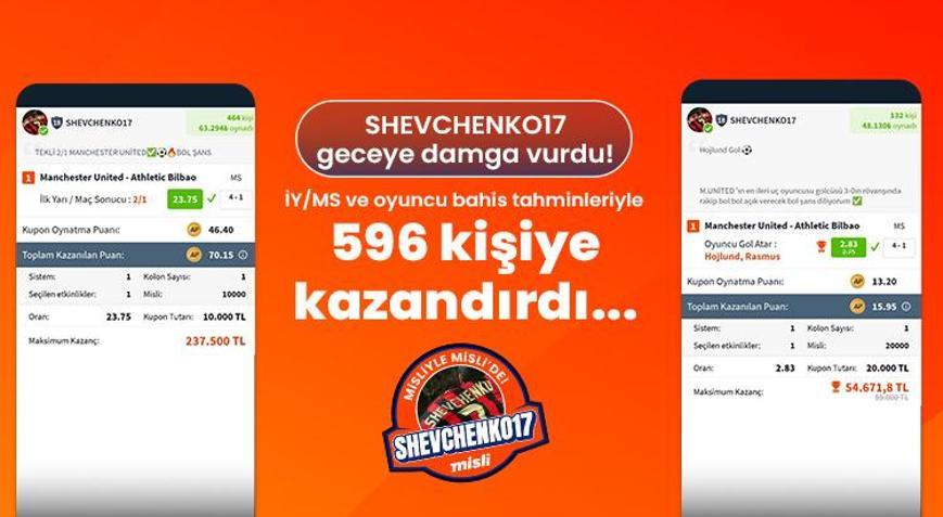 SHEVCHENKO17 geceye damga vurdu İY / MS ve oyuncu bahis tahminleriyle 596 kişiye kazandırdı…