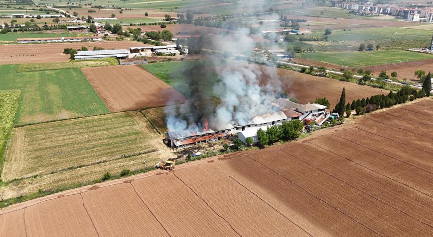 Yenişehirde hayvan çiftliğinde çıkan yangın, söndürüldü