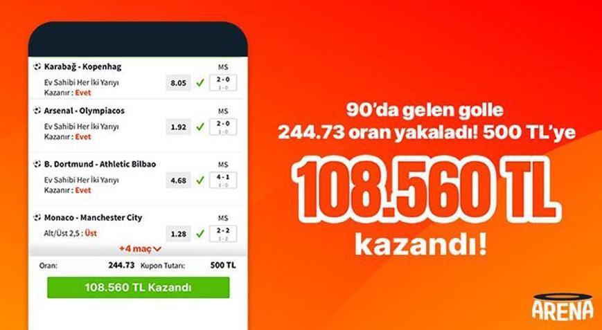 90’da gelen golle 244.73 oran yakaladı 500 TL’ye 108.560 TL kazandı…