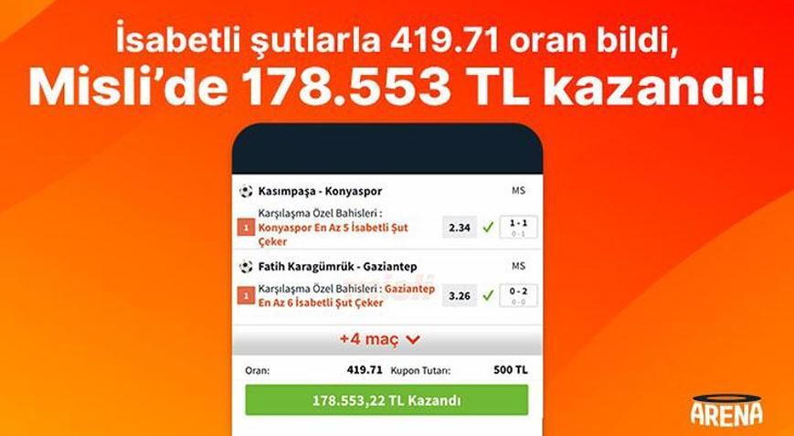 İsabetli şutlarla 419.71 oran bildi, Misli’de 178.553 TL kazandı