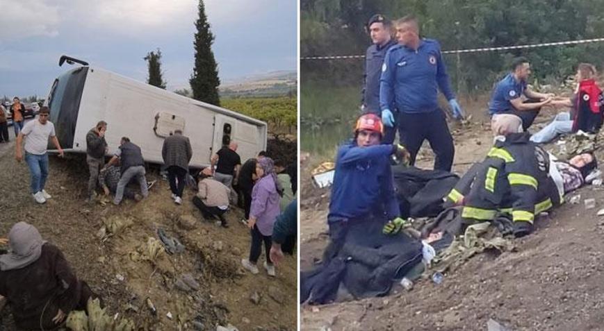 Denizli’de korkunç kaza: Tur otobüsü şarampole devrildi, 1 ölü, 32 yaralı