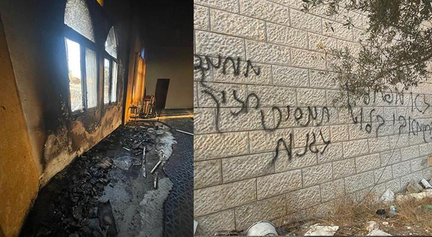 Filistin topraklarını gasbeden İsrailliler, Batı Şeriada cami kundakladı Duvarlara ırkçı yazılar yazdılar