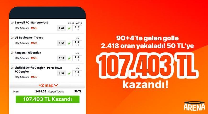 90+4’te gelen golle 2.418 oran yakaladı 50 TL’ye 107.403 TL kazandı…