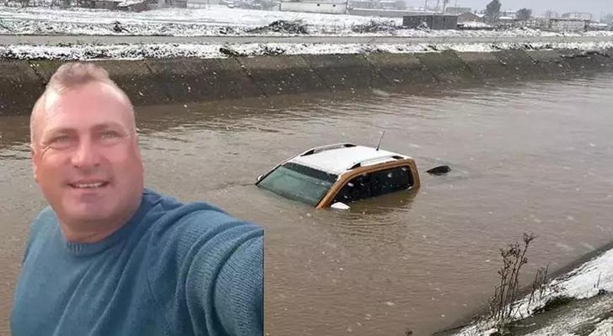 Otomobil su kanalına uçtu Sürücünün cansız bedenine ulaşıldı