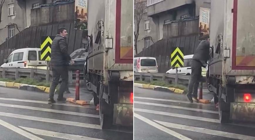 Trafikte kaynak tartışması Kamyonetin önünü kesip camını yumrukladı